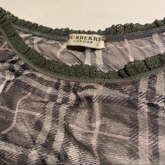 Burberry Sheer Grey Green Plaid Tank Top Shirt